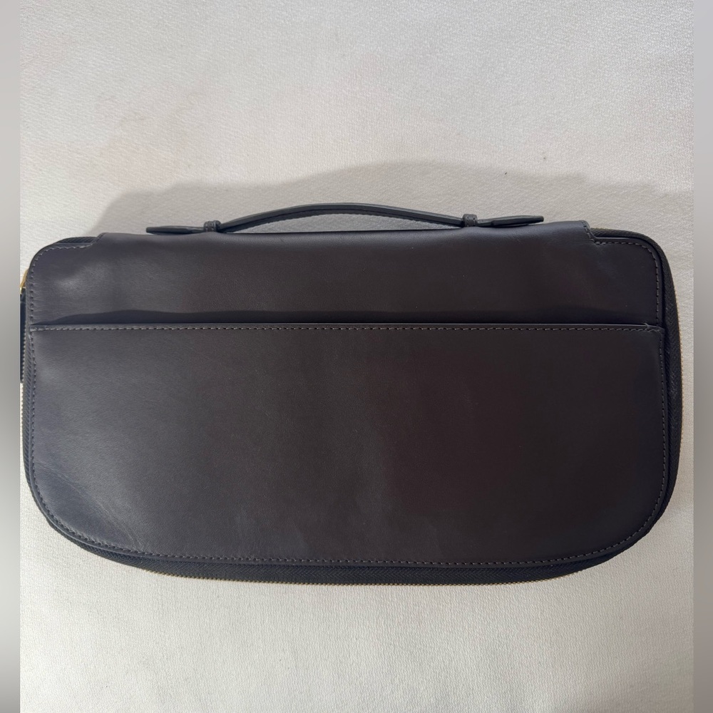 Martha Stewart Dark Brown Genuine Leather Zip Around Top Handle Passport Satchel